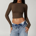 "Lunelle" Crop - Top (Brown S) - | Zavonix