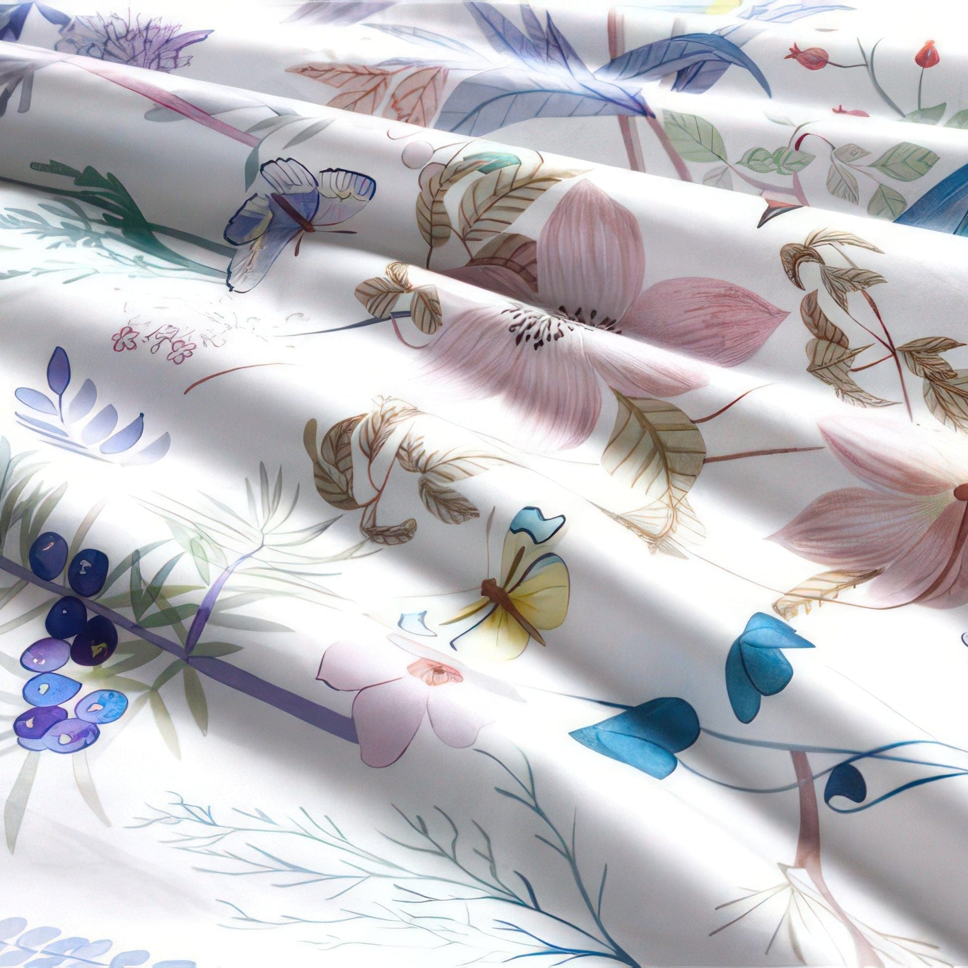 Luxurious Egyptian Cotton Bedding Set with Botanical Design – Soft White and Muted Lilac Reversible Comforter 1