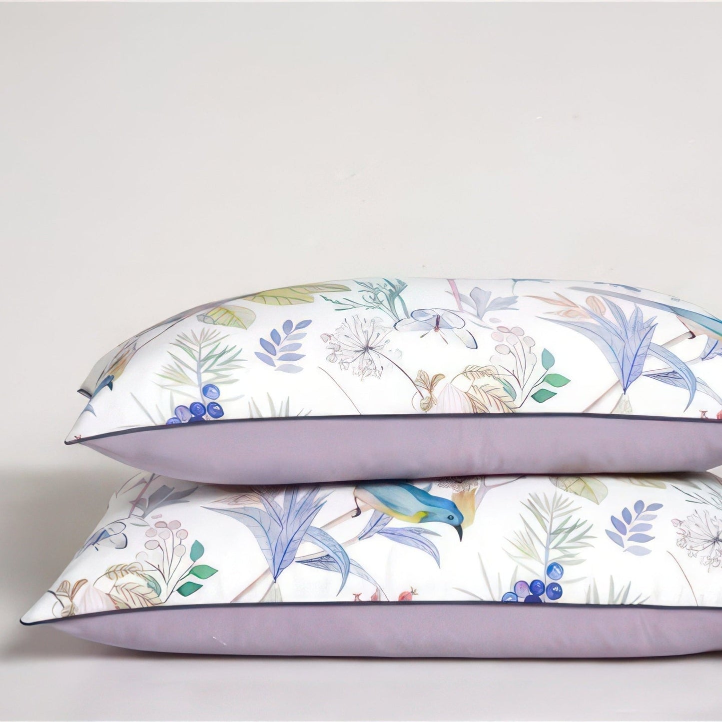 Luxurious Egyptian Cotton Bedding Set with Botanical Design – Soft White and Muted Lilac Reversible Comforter 3