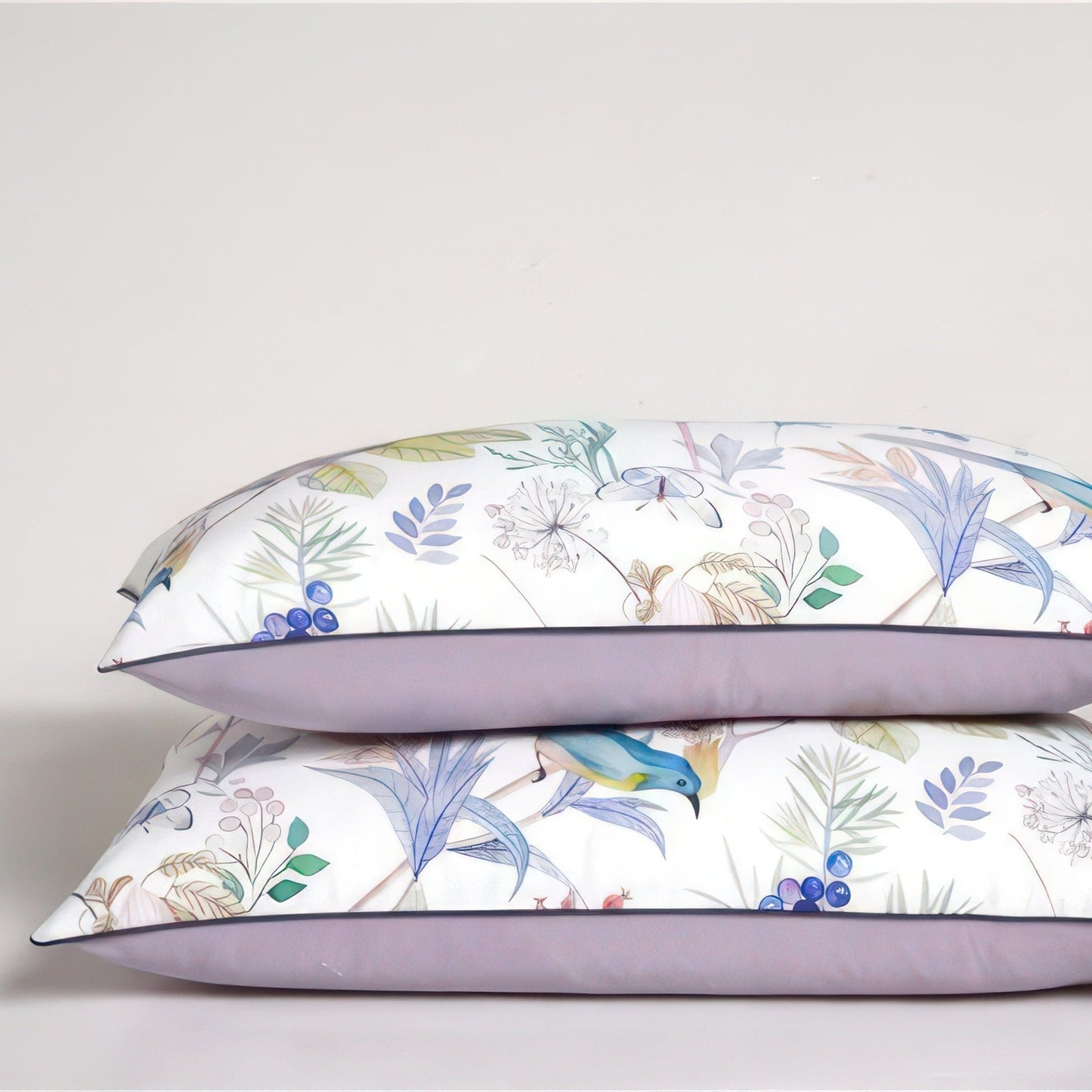 Luxurious Egyptian Cotton Bedding Set with Botanical Design – Soft White and Muted Lilac Reversible Comforter 3