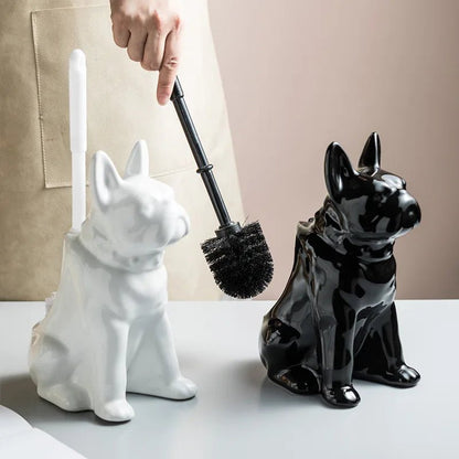 Luxury Ceramic Toilet Brush with Unique Dog Design – Stylish Toilet Bowl Brush and Holder for Bathroom Decor 0