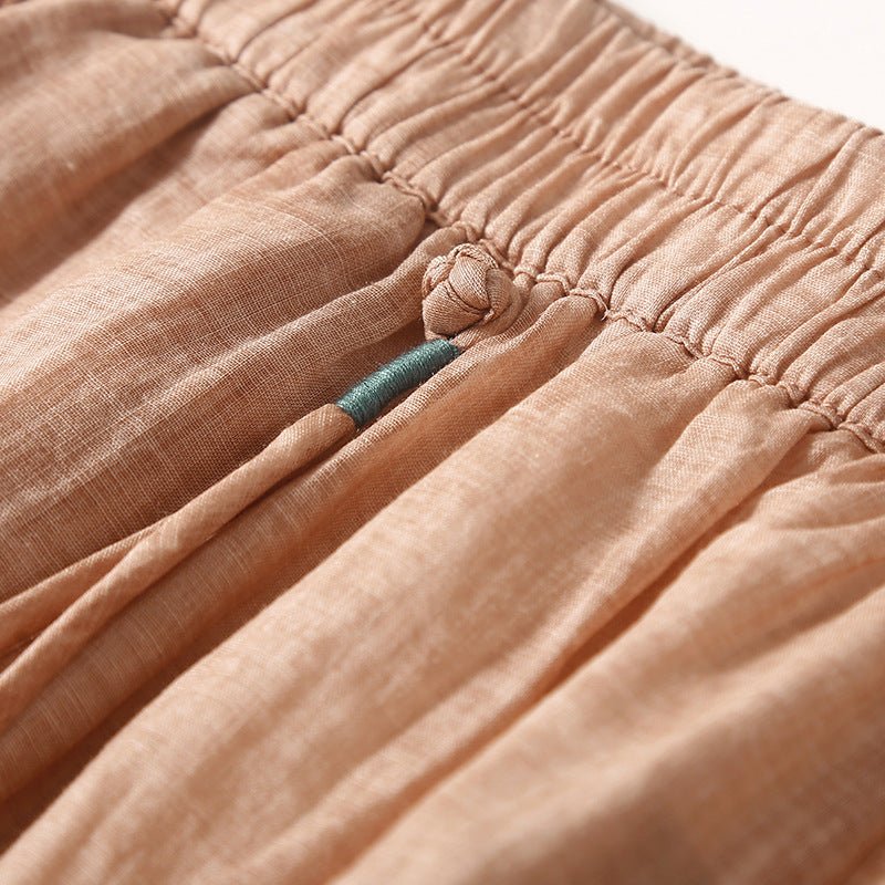 Lynden — Linen Wide - Leg Pants with Adjustable Drawstring Waist (Peach XS) - | Zavonix