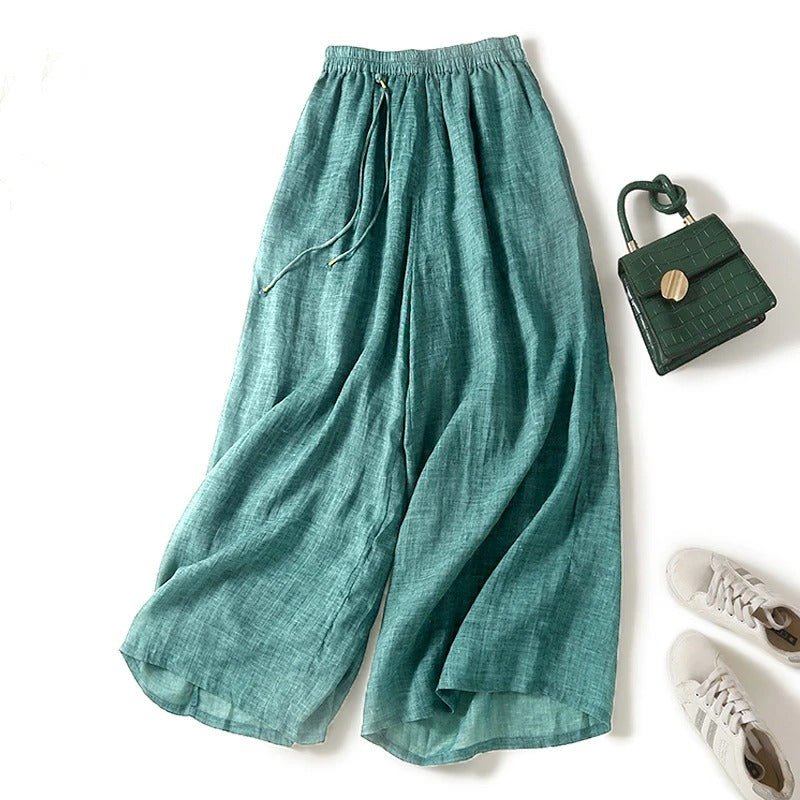 Lynden — Linen Wide - Leg Pants with Adjustable Drawstring Waist (Peach XS) - | Zavonix