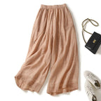 Lynden — Linen Wide - Leg Pants with Adjustable Drawstring Waist (Peach XS) - | Zavonix