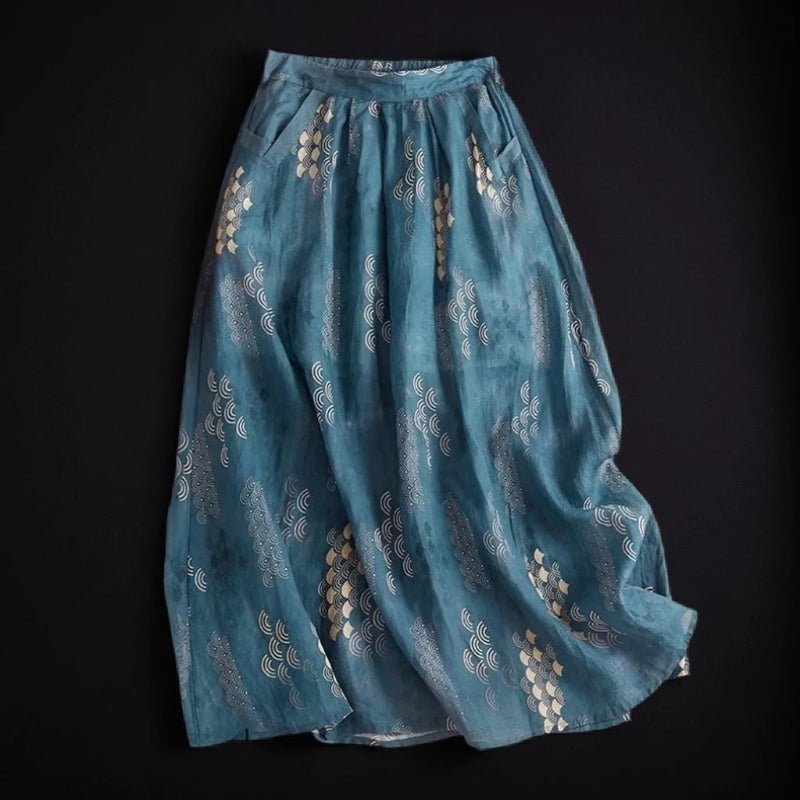 MADINA LINEN SKIRT (Blue XS) - | Zavonix