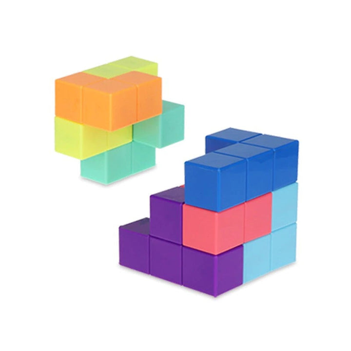 Magnetic blocks assembled into two multicolored structures
