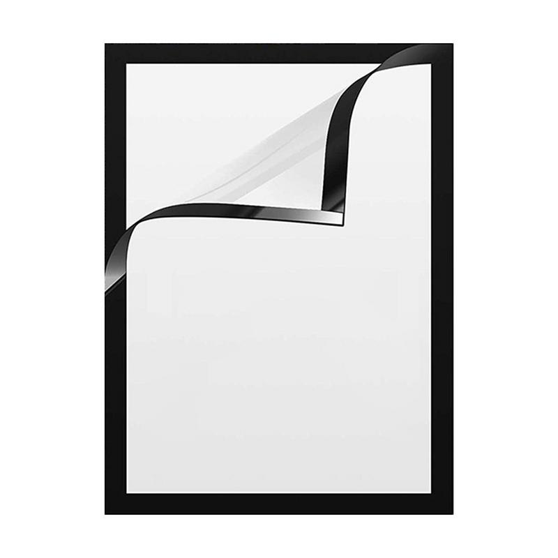 Black rectangular magnetic frame with its clear front lifted at one corner