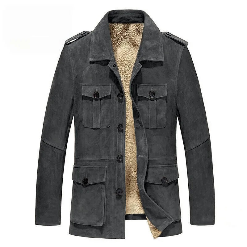 Marcen Jacket — Suede - Like Sherpa - Lined Jacket with Tailored Fit (Black XS) - | Zavonix