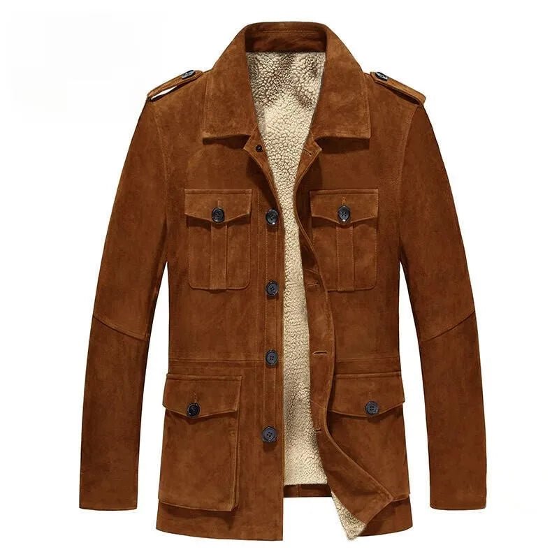 Marcen Jacket — Suede - Like Sherpa - Lined Jacket with Tailored Fit (Black XS) - | Zavonix