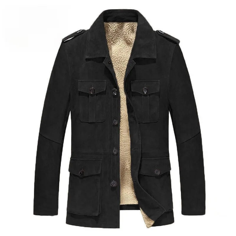 Marcen Jacket — Suede - Like Sherpa - Lined Jacket with Tailored Fit (Black XS) - | Zavonix