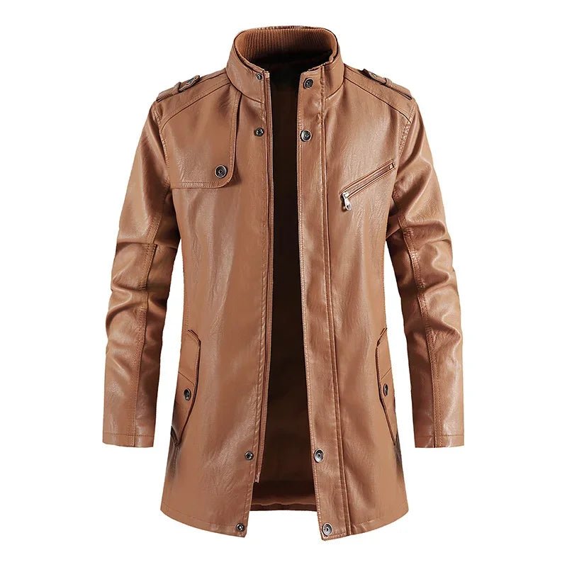 Marelli — Premium Leather Jacket with Tailored Fit and Zipper Pocket (Brown XS) - | Zavonix