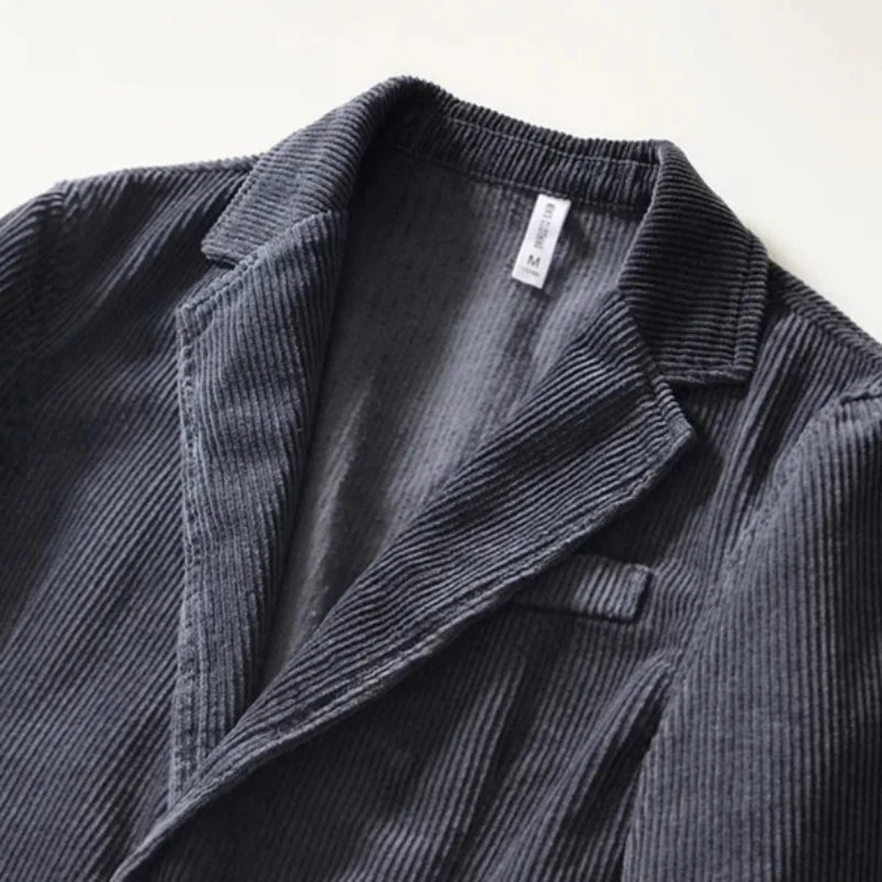 Marenox — Corduroy Blazer with Relaxed Fit and Oversized Pockets (Gray S) - | Zavonix