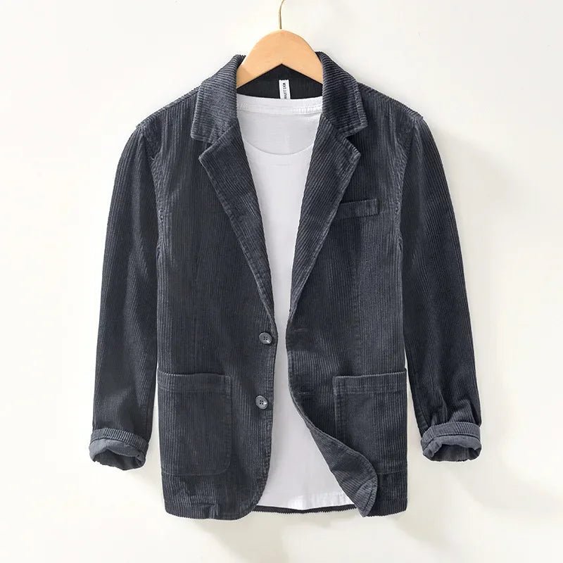 Marenox — Corduroy Blazer with Relaxed Fit and Oversized Pockets (Gray S) - | Zavonix