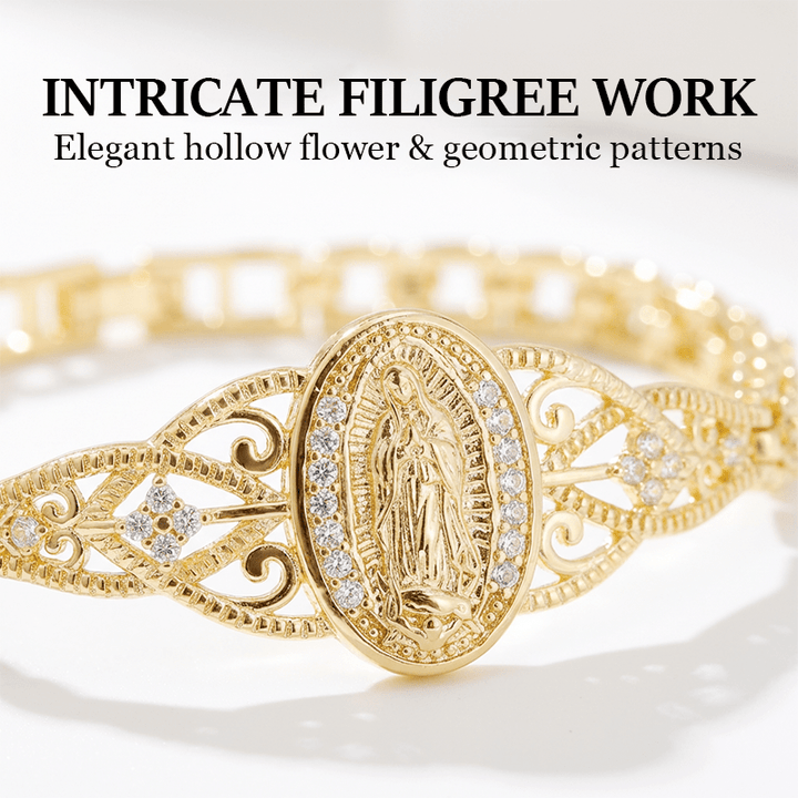 Marian Medallion Gold Copper Filigree Bracelet Product Image 04