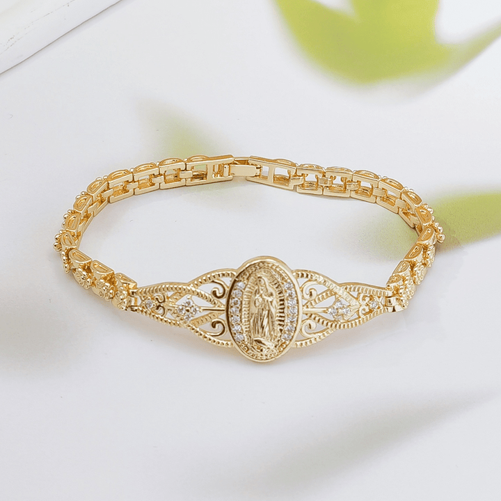 Marian Medallion Gold Copper Filigree Bracelet Product Image 10