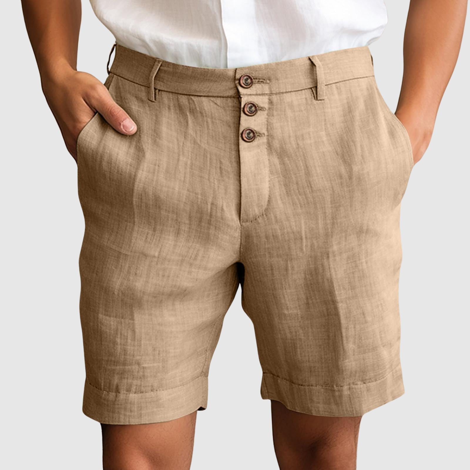 "Marina Twilight" Refined Shorts (Beige S) - Linen shorts | Zavonix