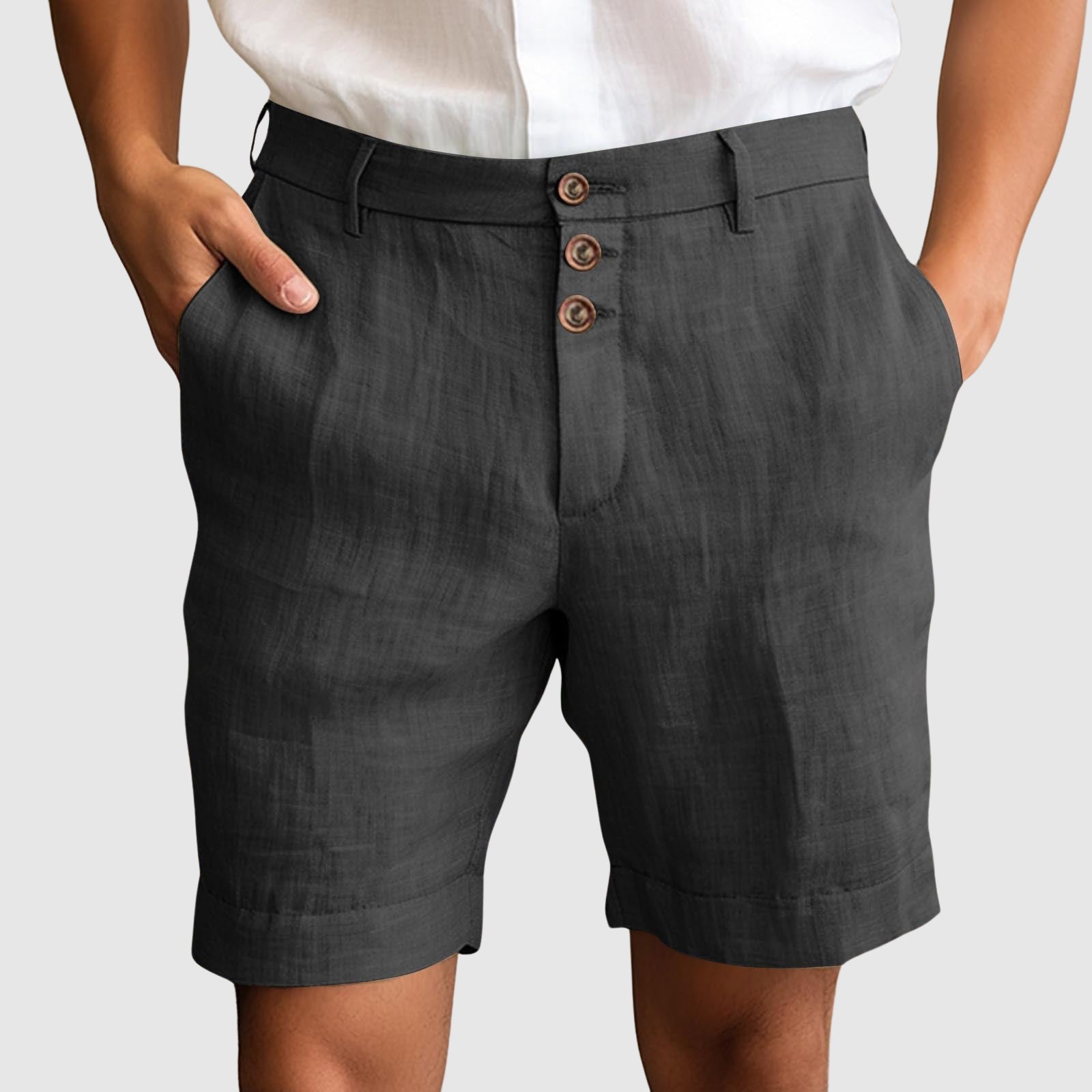 "Marina Twilight" Refined Shorts (Gray S) - Linen shorts | Zavonix