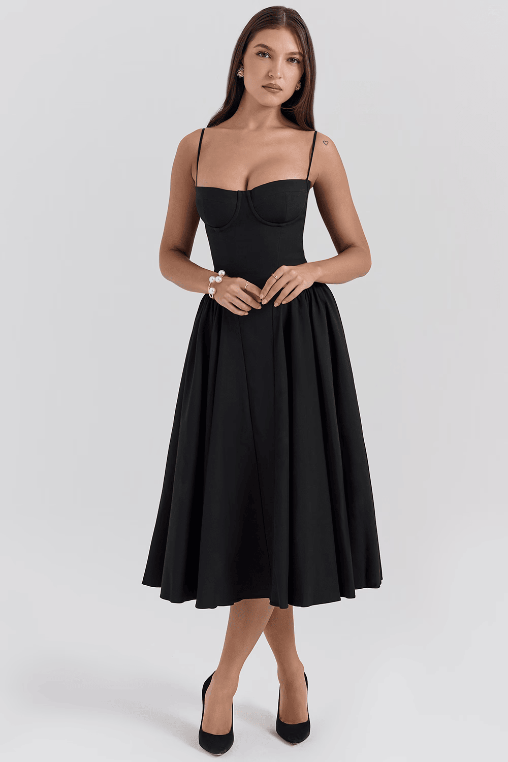 Marinelle™ Navy Midi Dress — Sculpted Fit, Breathable Comfort (XS Dove Grey) - | Zavonix