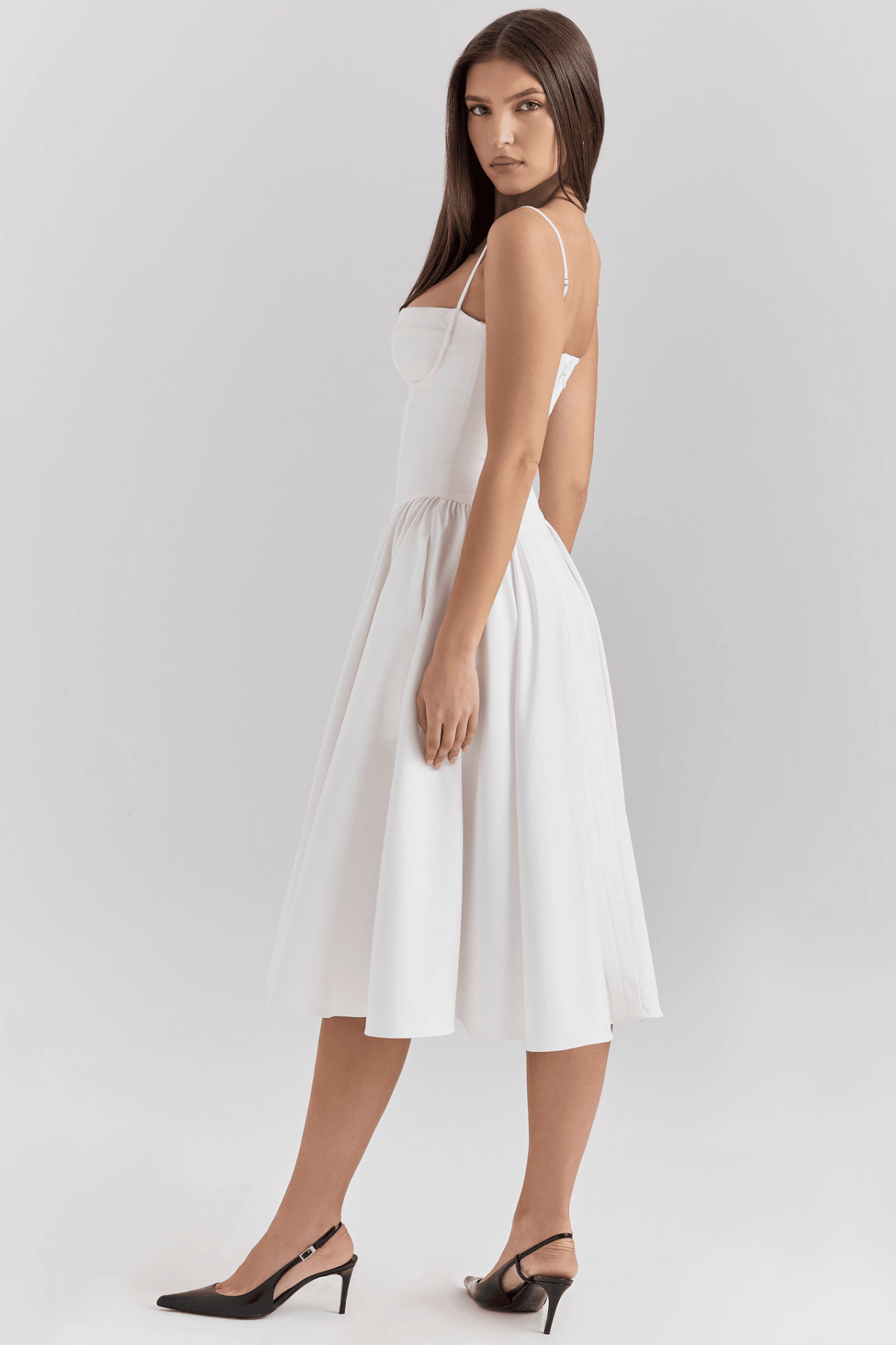 Marinelle™ Navy Midi Dress — Sculpted Fit, Breathable Comfort (XS White) - | Zavonix