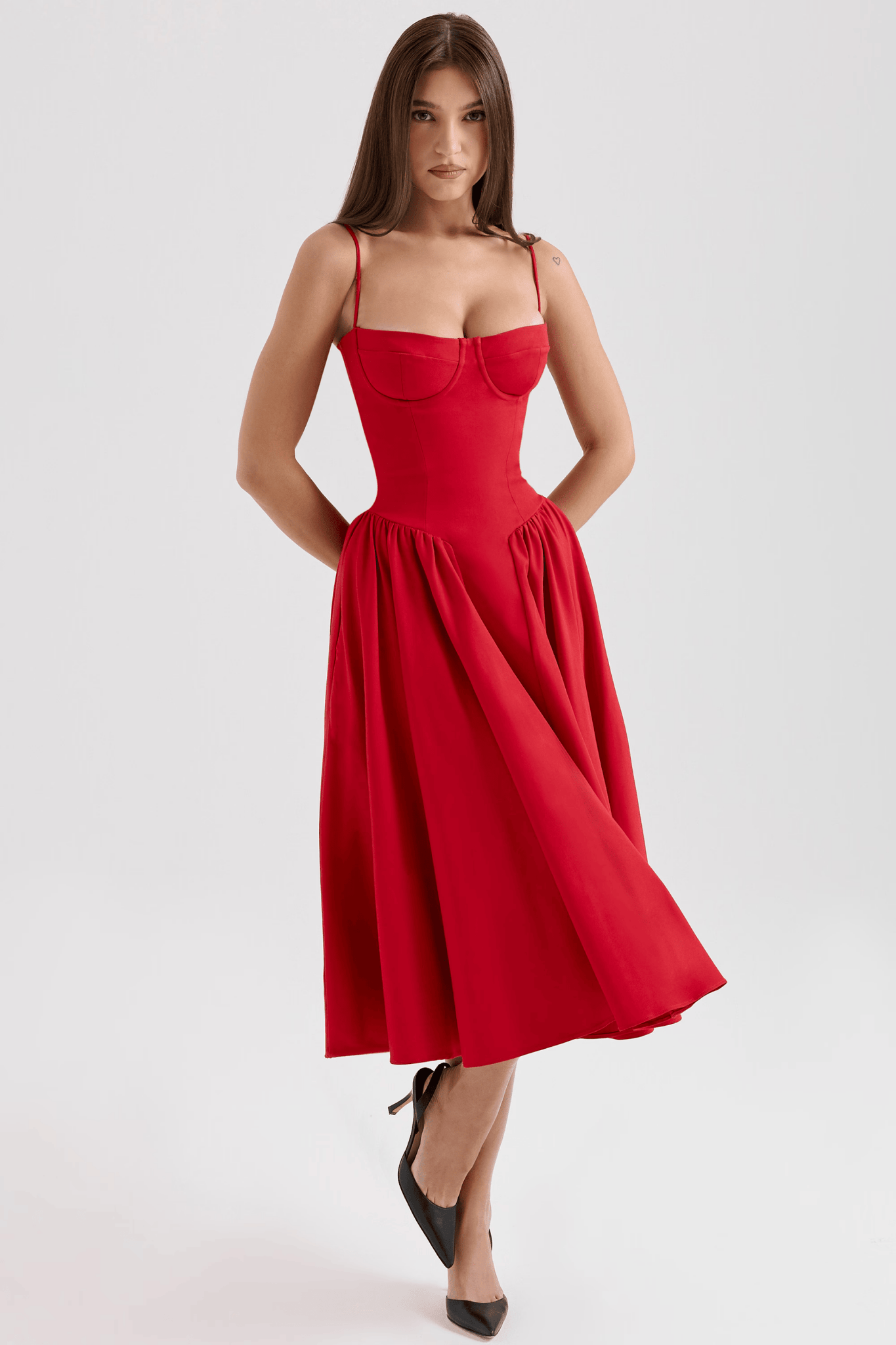Marinelle™ Navy Midi Dress — Sculpted Fit, Breathable Comfort (XS Dove Grey) - | Zavonix
