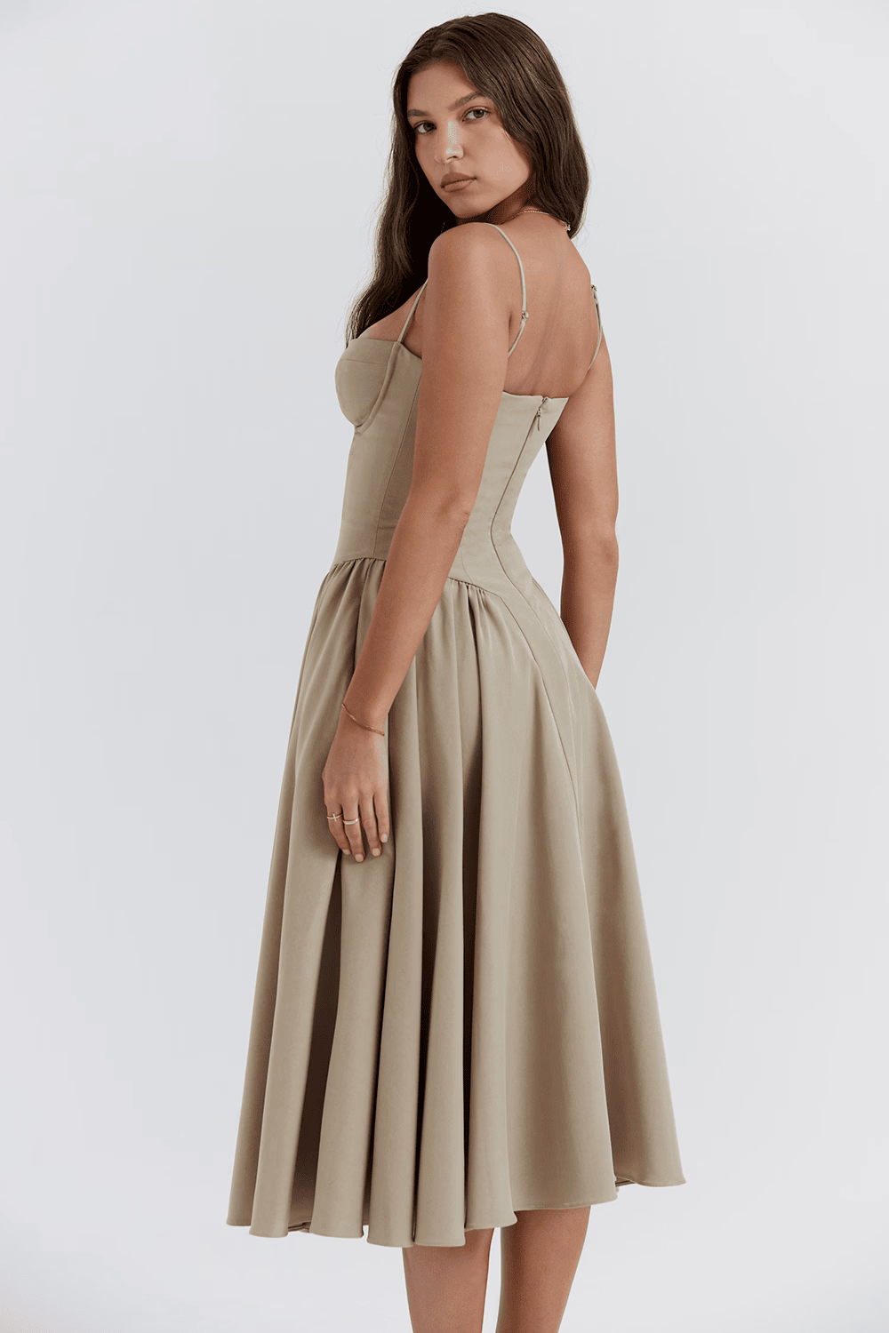 Marinelle™ Navy Midi Dress — Sculpted Fit, Breathable Comfort (XS Beige) - | Zavonix