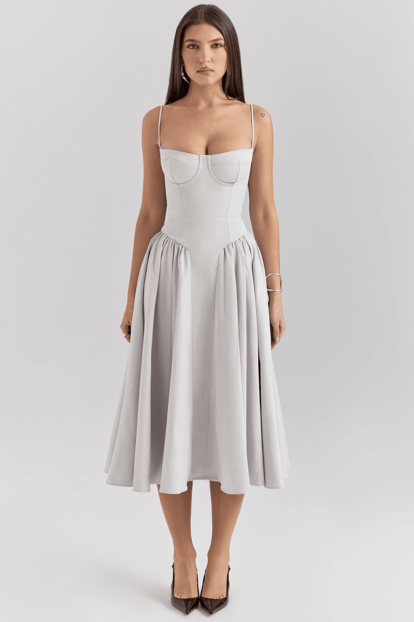 Marinelle™ Navy Midi Dress — Sculpted Fit, Breathable Comfort (XS Dove Grey) - | Zavonix