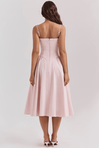 Marinelle™ Navy Midi Dress — Sculpted Fit, Breathable Comfort (XS Baby Pink) - | Zavonix