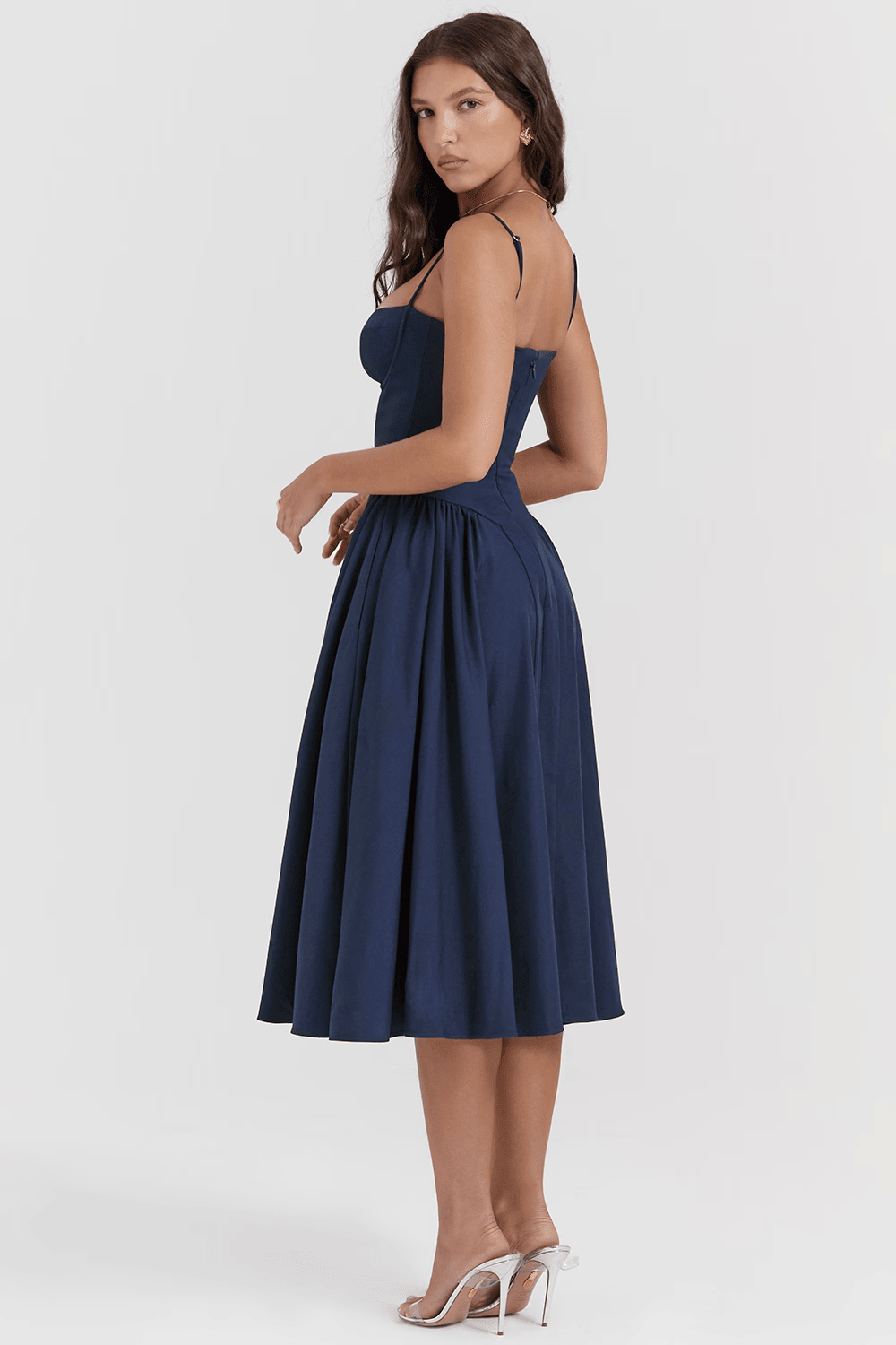 Marinelle™ Navy Midi Dress — Sculpted Fit, Breathable Comfort (XS French Navy) - | Zavonix