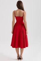Marinelle™ Navy Midi Dress — Sculpted Fit, Breathable Comfort (XS Scarlet Red) - | Zavonix