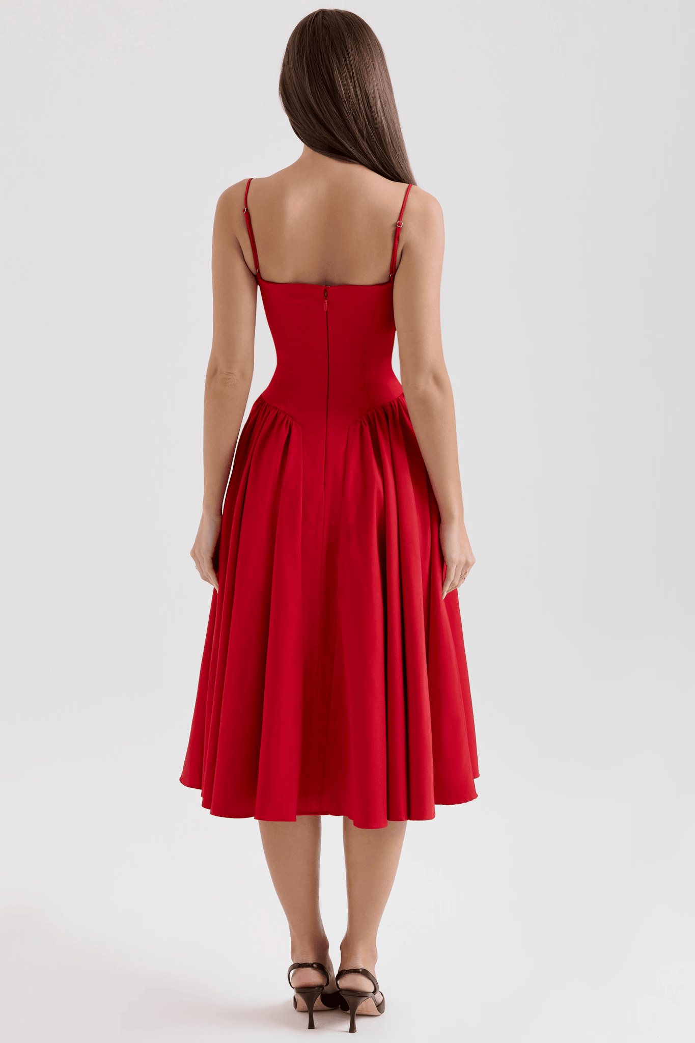 Marinelle™ Navy Midi Dress — Sculpted Fit, Breathable Comfort (XS Scarlet Red) - | Zavonix