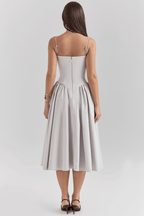 Marinelle™ Navy Midi Dress — Sculpted Fit, Breathable Comfort (XS Dove Grey) - | Zavonix