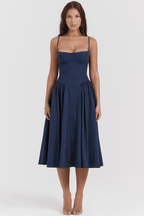 Marinelle™ Navy Midi Dress — Sculpted Fit, Breathable Comfort (XS French Navy) - | Zavonix