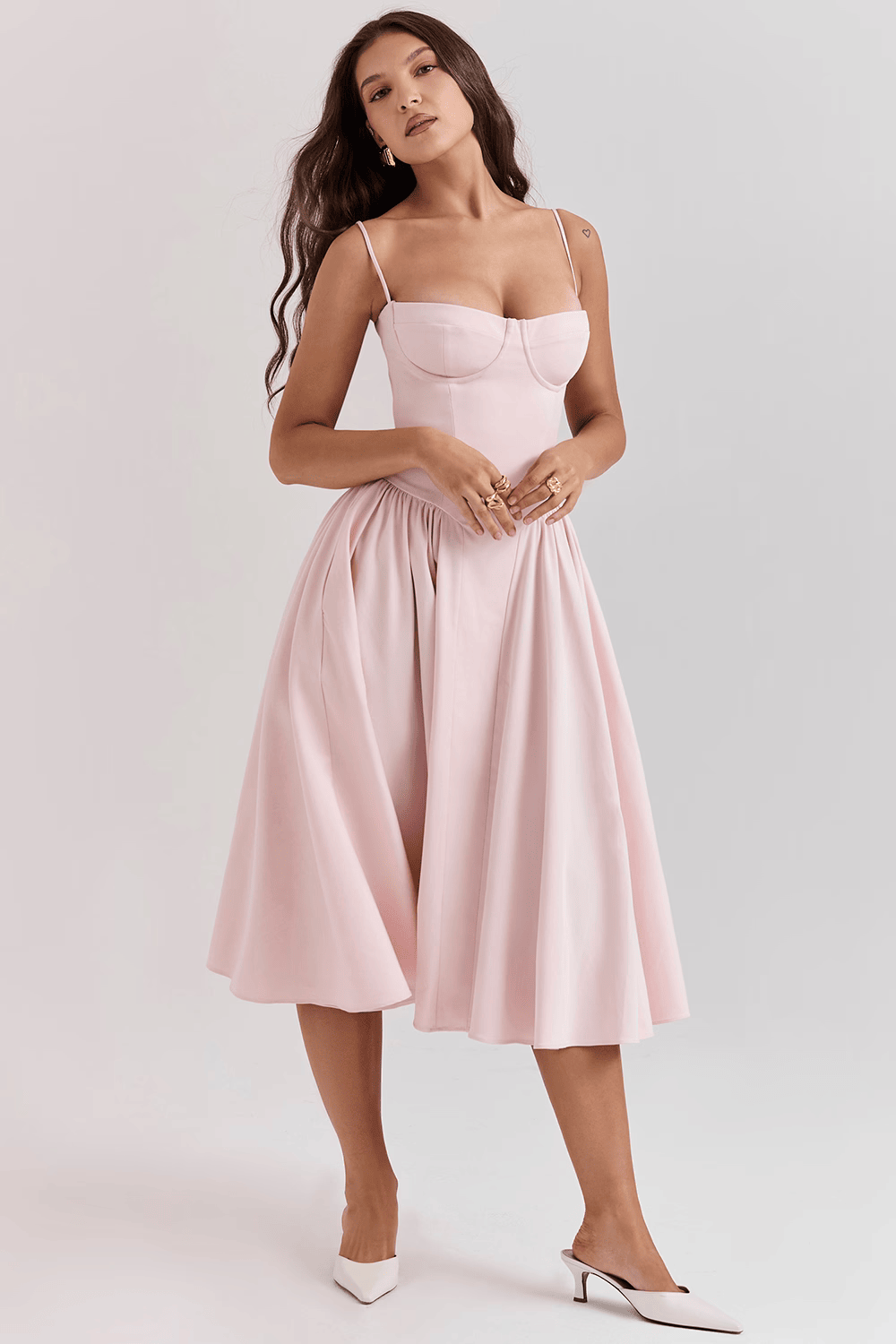 Marinelle™ Navy Midi Dress — Sculpted Fit, Breathable Comfort (XS Dove Grey) - | Zavonix