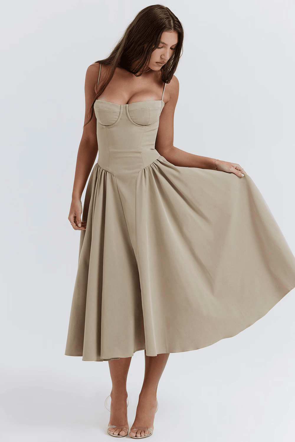 Marinelle™ Navy Midi Dress — Sculpted Fit, Breathable Comfort (XS Dove Grey) - | Zavonix