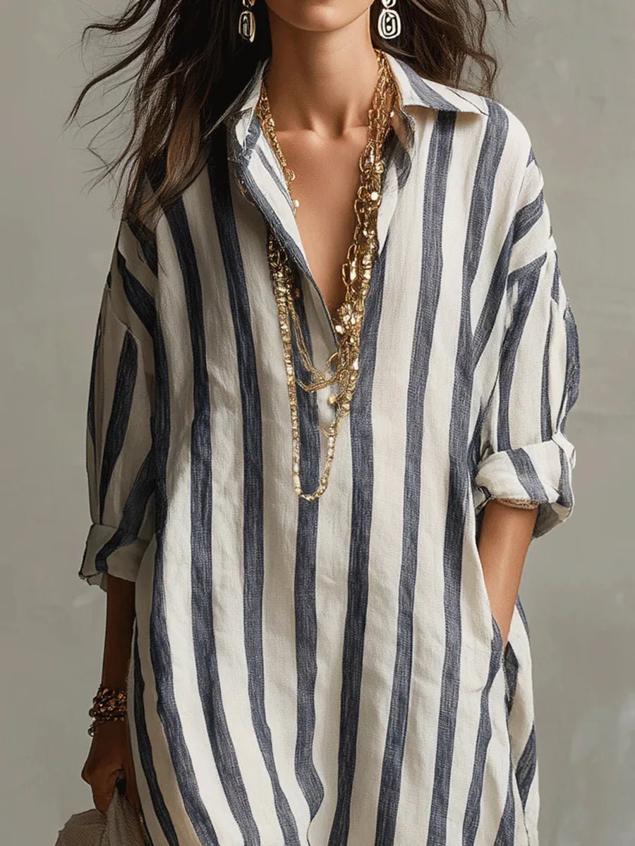 Mariselle Striped Maxi Shirt Dress product image 3
