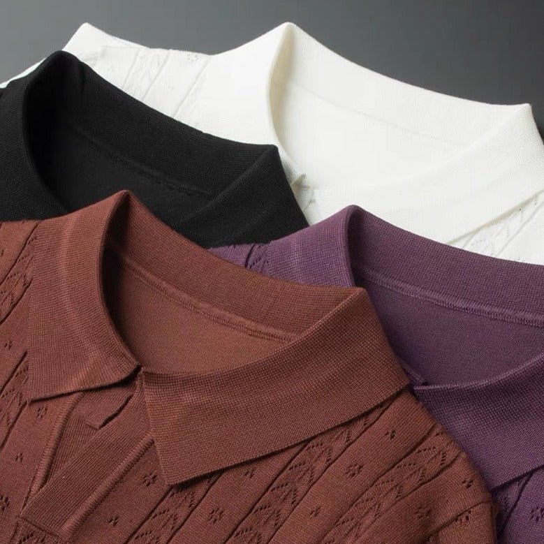 Marlow — Men's Viscose Polo Shirt with Textured Detail (Rich brown 3XL) - | Zavonix