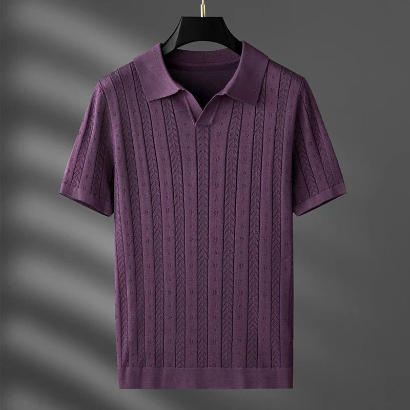 Marlow — Men's Viscose Polo Shirt with Textured Detail (Rich brown 3XL) - | Zavonix