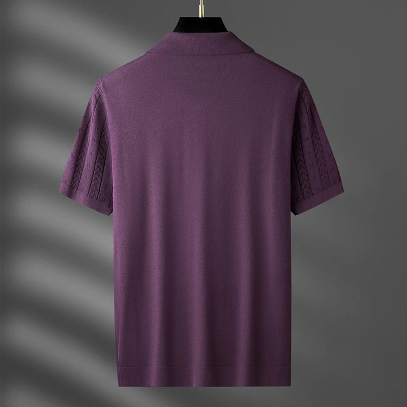 Marlow — Men's Viscose Polo Shirt with Textured Detail (Deep purple 3XL) - | Zavonix