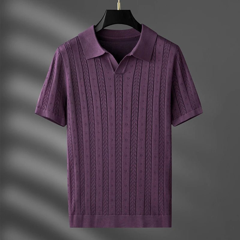 Marlow — Men's Viscose Polo Shirt with Textured Detail (Deep purple 3XL) - | Zavonix