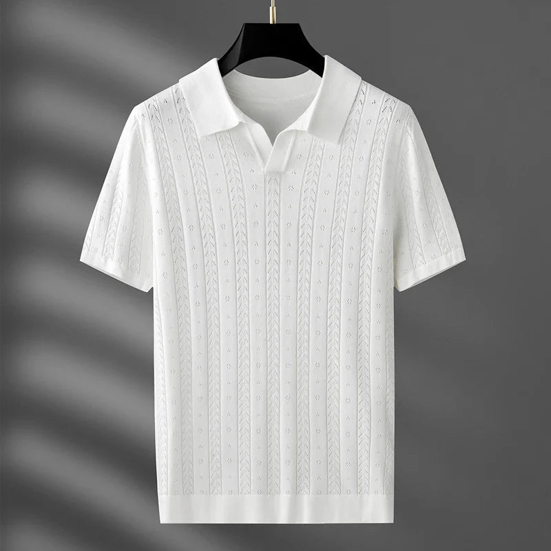 Marlow — Men's Viscose Polo Shirt with Textured Detail (Rich brown 3XL) - | Zavonix