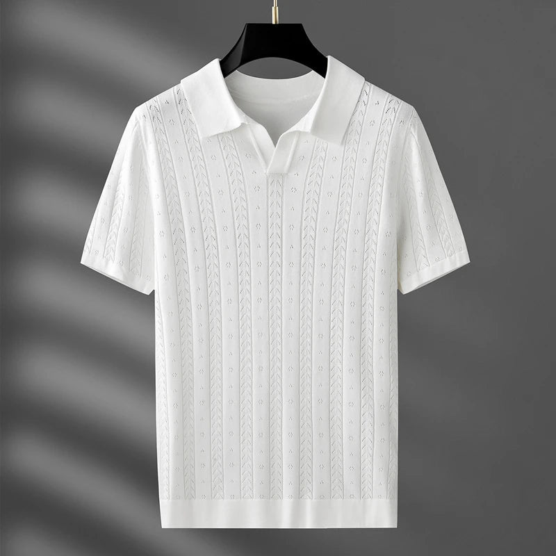 Marlow — Men's Viscose Polo Shirt with Textured Detail (Classic White 3XL) - | Zavonix