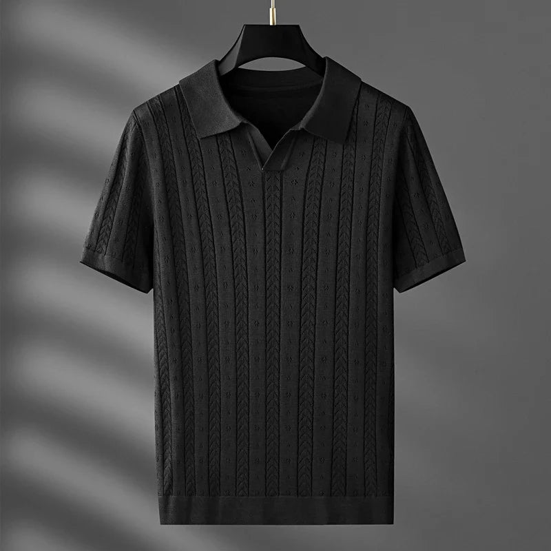 Marlow — Men's Viscose Polo Shirt with Textured Detail (Rich brown 3XL) - | Zavonix