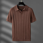 Marlow — Men's Viscose Polo Shirt with Textured Detail (Rich brown 3XL) - | Zavonix