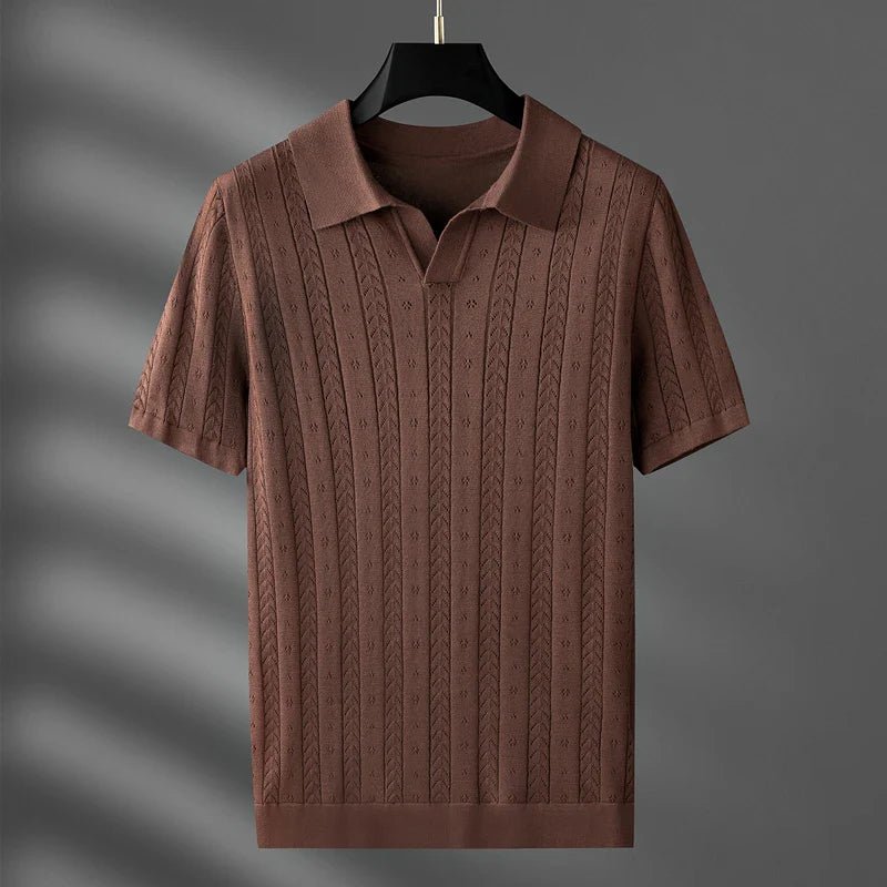 Marlow — Men's Viscose Polo Shirt with Textured Detail (Rich brown 3XL) - | Zavonix