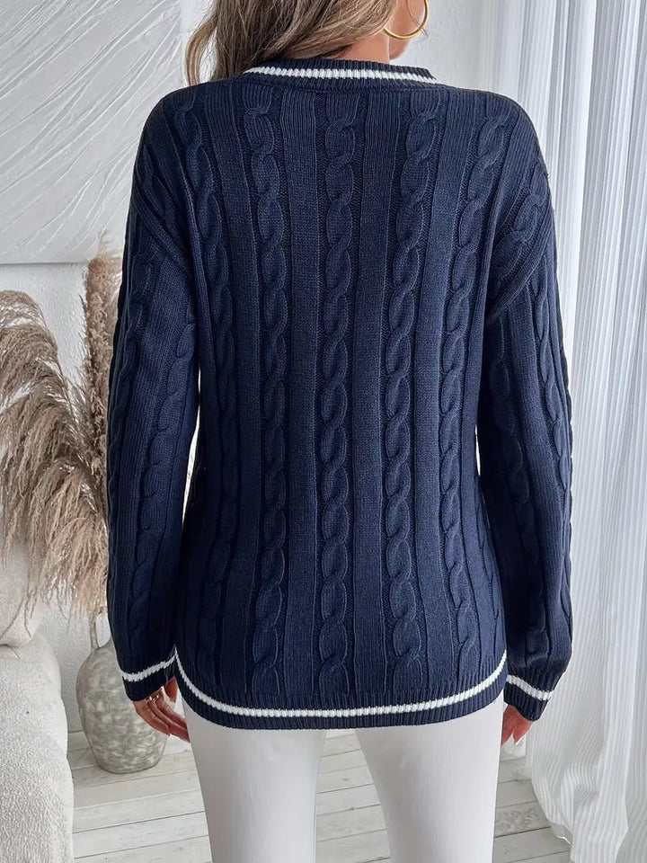 Marlowe Cable-Knit V-Neck Sweater product image 4