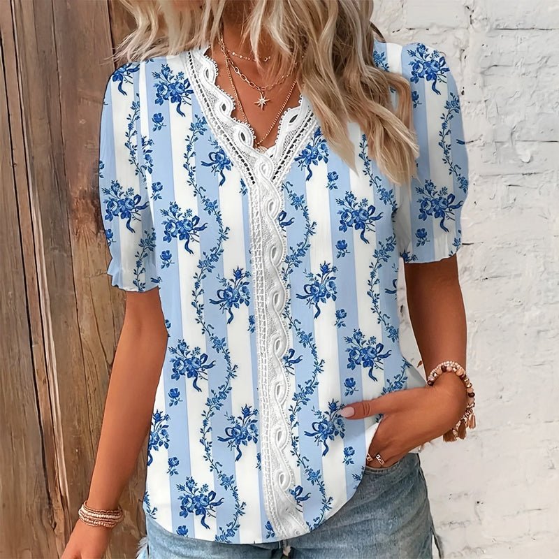 "Meadow Reverie" Blouse (Blue S) - Women blouse | Zavonix