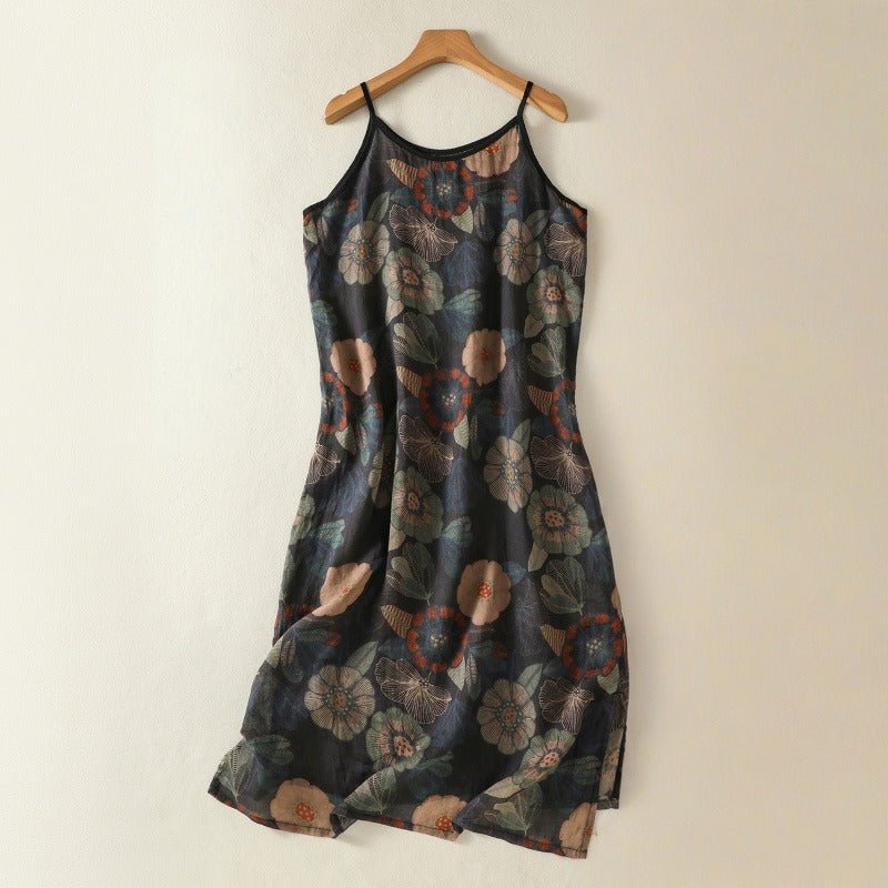 MEGAN BOTANICAL LINEN DRESS (XS ) - | Zavonix