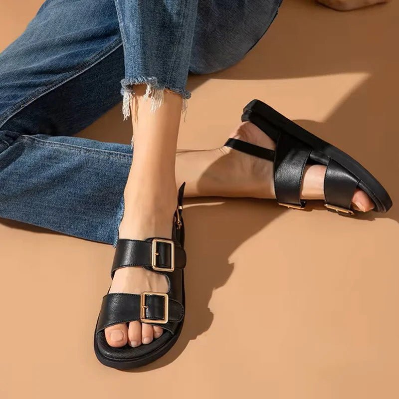 Melissa Leather Sandal (Black // Khaki 5) - | Zavonix