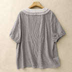 Merinelle — Striped Linen Blouse with Pleated Doll Collar (XS ) - | Zavonix
