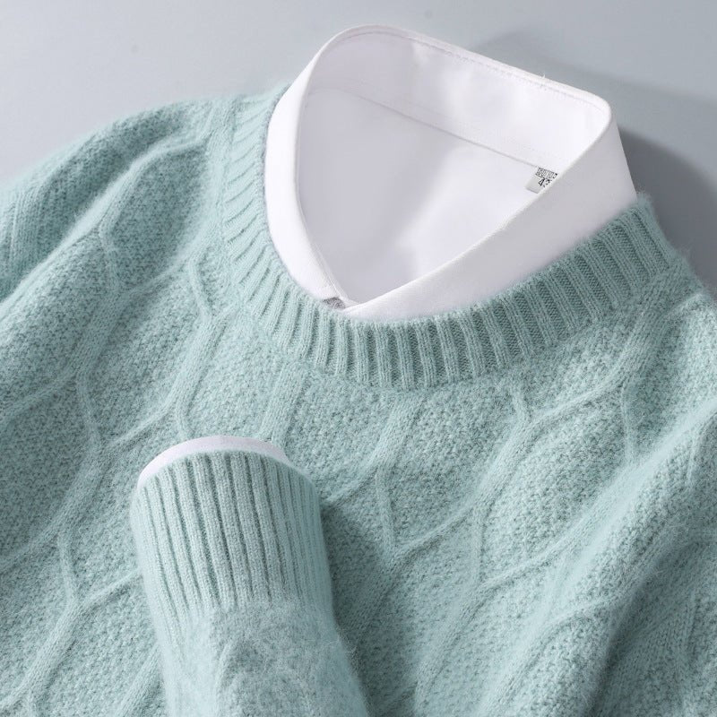 Merlinco — Merino Wool and Mink Cable Knit Sweater for Warmth (Light Green S) - | Zavonix